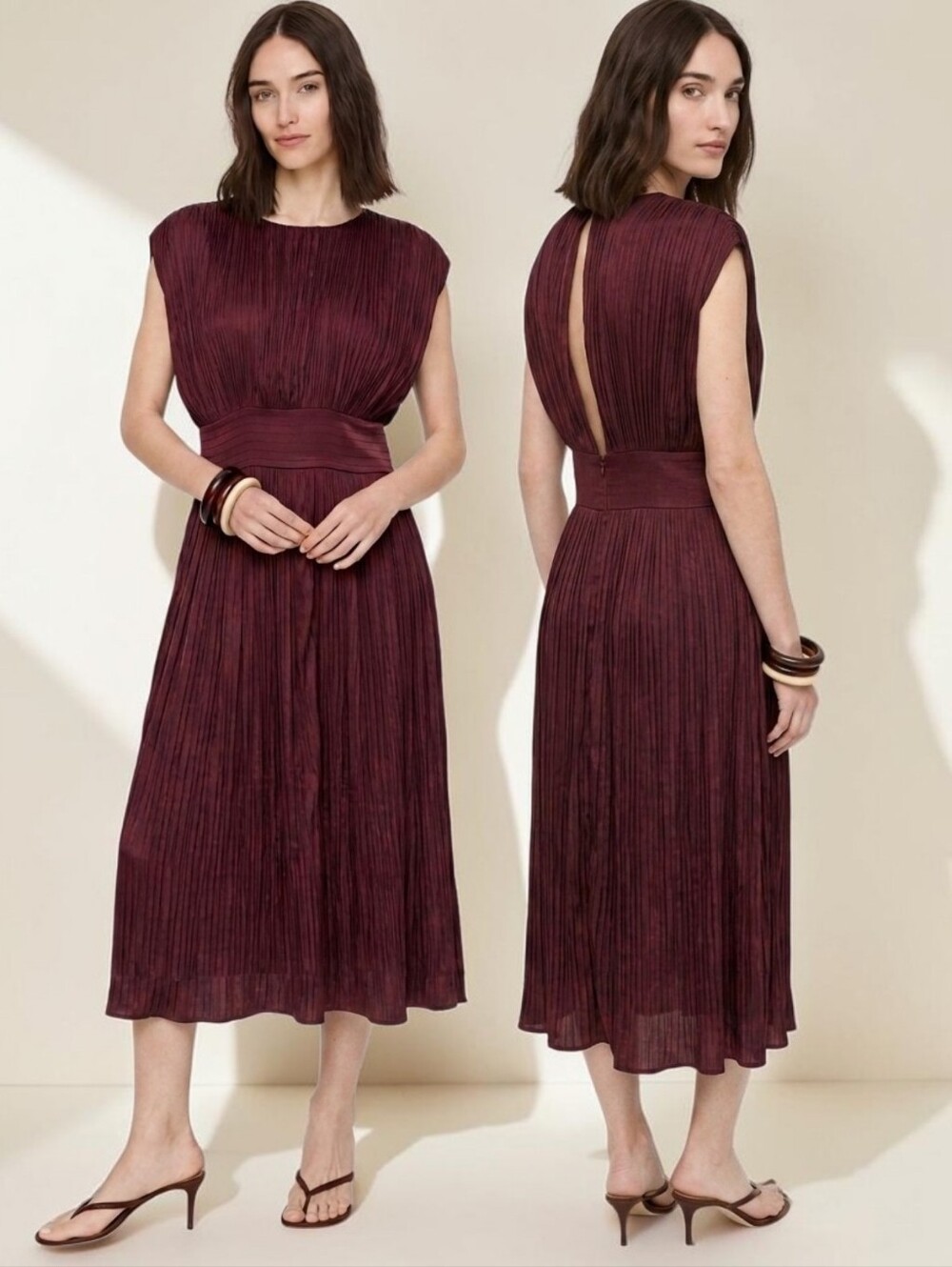 BANANA REPUBLIC Plisse Crinkle Pleat Blouson Midi Dress - Size 10